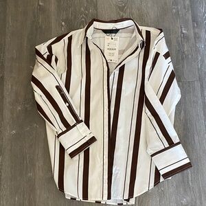 Zara Women's Striped Brown and White Shirt